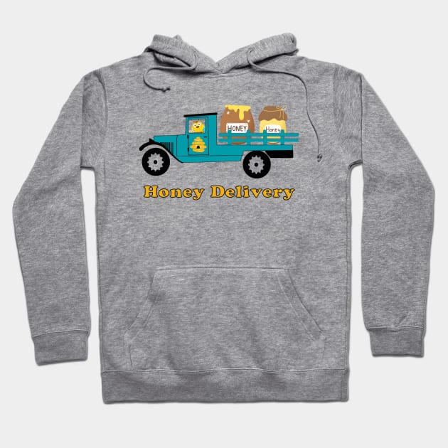 Cute, Funny, Honey Bee Driving Truck, Bee Delivering Honey Hoodie by 1FunLife